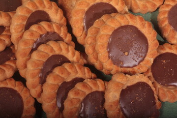 chocolate cookies on a green backgound