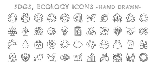 手書き風 SDGs・環境エコアイコンセット / Hand Drawn SDGs and Ecology Icon