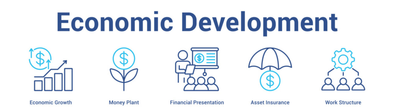 Economic Development web banner icon set vector illustration concept for business with icon of Economic Growth, Money Plant, Financial Presentation, Asset Insuran.