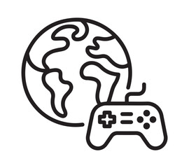 Global Online Gaming Icon &ndash; Worldwide Esports Controller Line Vector Illustration