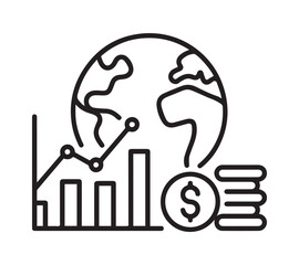 Global Business Growth Chart with Dollar Coin &ndash; Worldwide Financial Analytics Line Icon