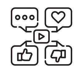 Social Media Engagement Icon &ndash; Like Dislike Comment Share Video Line Vector