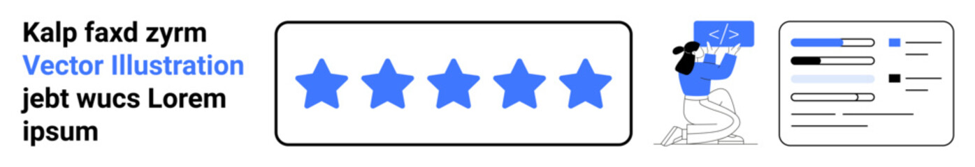 Obraz premium User feedback, web development, client reviews, rating systems, software design, data visualization. Star rating and coding interface. User feedback and web development concept