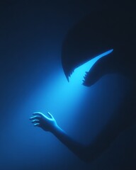 A dramatic symbolic image showing the hidden dangers of digital addiction, where screen light transforms into a looming shadow creature.