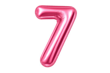 Pink number seven foil balloon on transparent background
