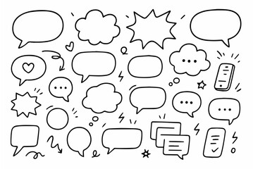 Fototapeta premium hand drawn doodle vector set of speech bubbles illustrated in a playful sketchy outline style isolated on white background