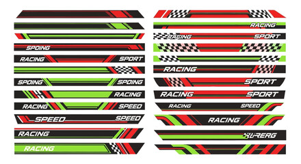 Racing decals with sport and speed designs displayed on a collection of graphic strips © charli