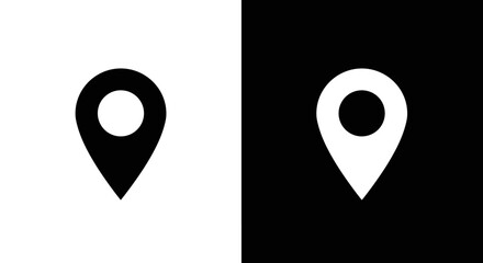 Location Pin Icon Set in Black and White, Minimal Map Marker GPS Symbol on Square Background