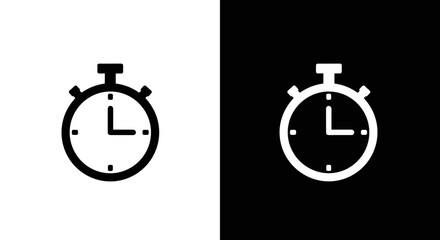 Timer Clock Icon Set in Black and White, Minimal Stopwatch Countdown Symbol on Square Background