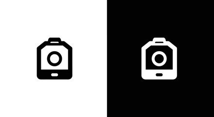 Camera Icon Set in Black and White, Minimal Photography Symbol on Square Background