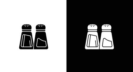 Salt and Pepper Shakers Icon Set in Black and White, Minimal Seasoning Kitchen Symbol on Square Background