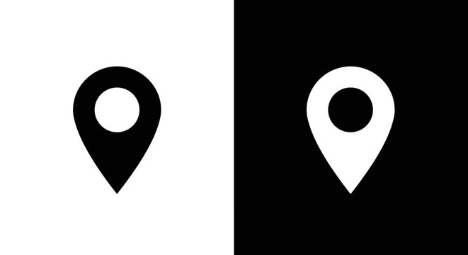 Location Pin Icon Set in Black and White, Minimal Map Marker GPS Symbol on Square Background