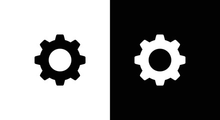Gear Settings Icon Set in Black and White, Minimal Cogwheel Symbol on Square Background