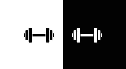 Dumbbell Icon Set in Black and White, Minimal Fitness Weight Symbol on Square Background