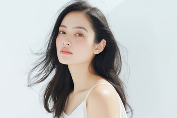 美容, 女性, スキンケア, 化粧品, ビューティー, 若い女性, 美肌, 日本人, アジア人, フェイシャル, メイク, 美容液, 保湿, クリーム, エイジングケア, 美容医療, エステ, 美容クリニック, 肌ケア, ナチュラルメイク, 透明感, ツヤ肌, モデル, 笑顔, ポートレート, クローズアップ, リラックス, 癒し, 健康的, 美白, コラーゲン, ヒアルロン酸, アンチエイジング