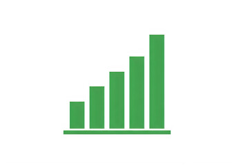 A green bar graph with five bars on a white background isolated on transparent background