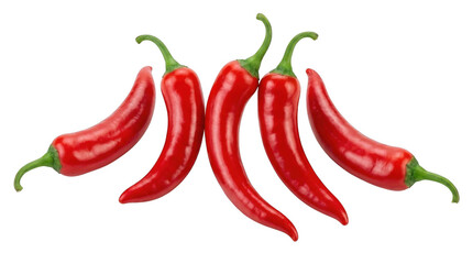 Red Chili Peppers Bright Vibrant Red Color Studio Shot Isolated on White Background for Culinary Use