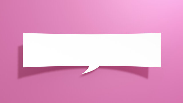 Minimalist 3D paper-cut speech bubble on a smooth pink background, clean and empty for customizable text.