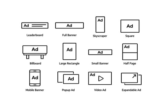 Different types of online ad banners and formats displayed in a grid layout