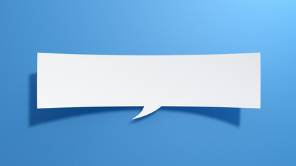 Minimalist 3D paper-cut speech bubble on a clean blue background, empty and ready for custom text.