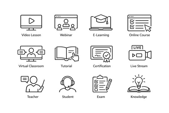 Online education icons set for learning and teaching concepts