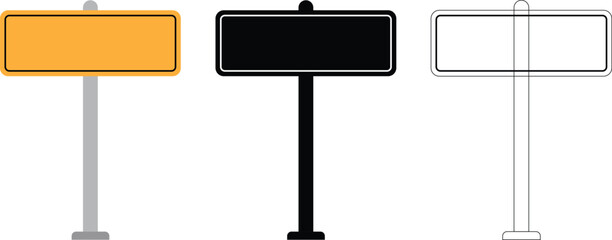 Blank Street Signboard Vector Set – Empty Road Sign Template on Pole Illustration © UIA Design 