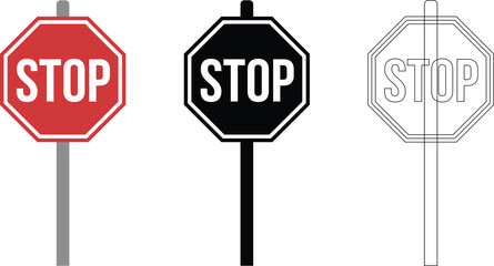 Stop Sign Vector Set – Octagon Traffic Stop Road Sign Illustration © UIA Design 