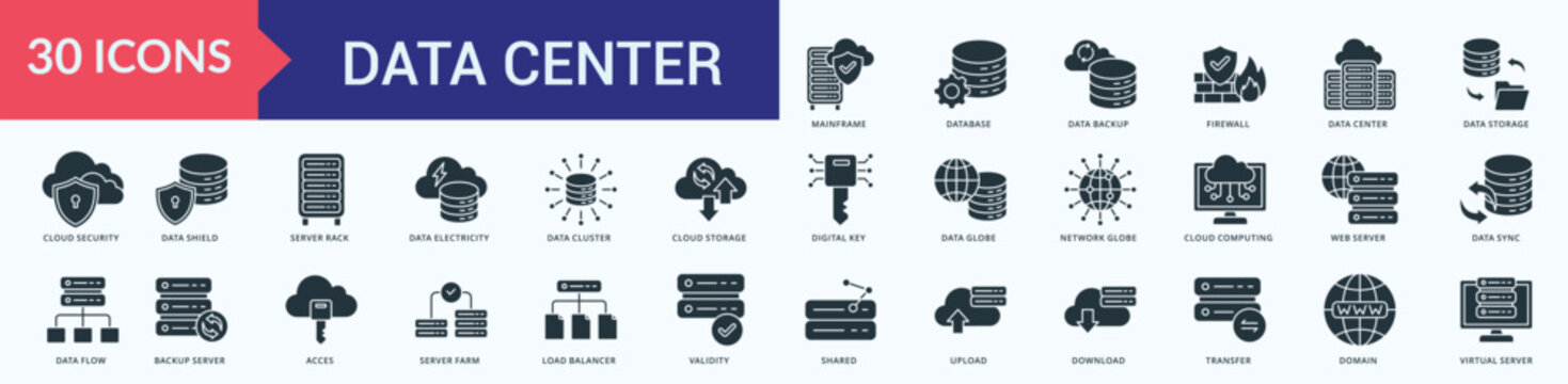 Data Center Icon Pack Illustration Vector Glyph Style