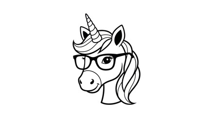Cute Unicorn Head with Glasses - Magical Creature Illustration