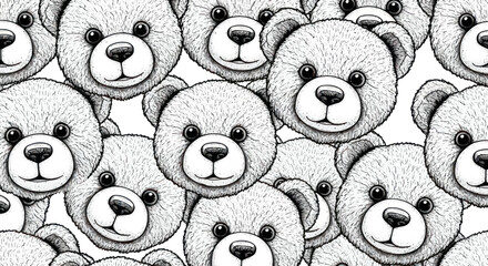 Cute Teddy Bears Pattern, Black and White Sketch Style, Hand Drawn Illustration © lobes