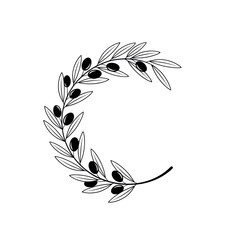 Hand-drawn olive branch with leaves and olives, isolated on white background
