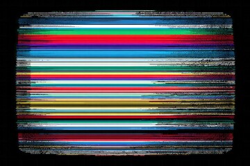 Colored horizontal lines display static interference on a dark background.