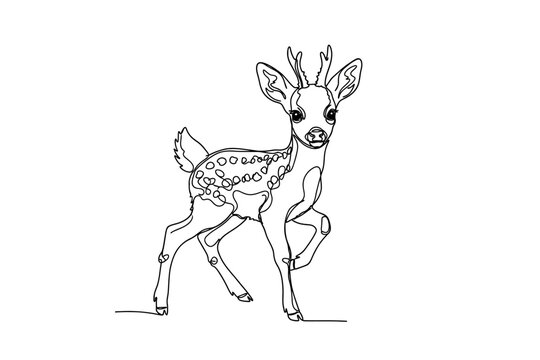 Continuous One Line Drawing of a Spotted Fawn with Small Antlers, Minimalist Vector Illustration