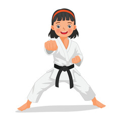 Little karate kid girl showing punch technique poses in martial art training  © Tenstudio