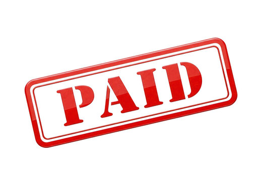 A red stamp with the word paid on a white background