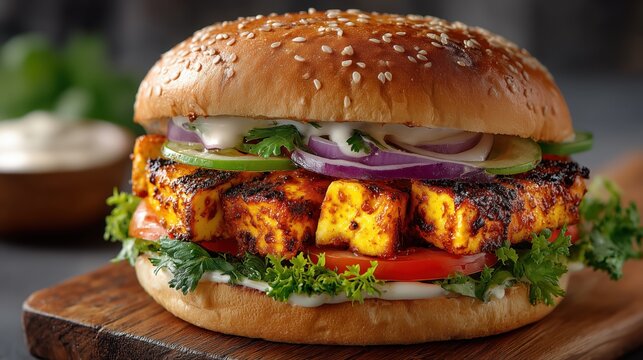 paneer tikka burger indian spiced cottage cheese tandoori marinade 
