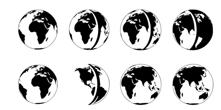 Curved world map silhouette, half globe of blue planet Earth, global business geography, worldwide international. Africa, Asia and America, Europe, Australia continents. Travel vector infographics