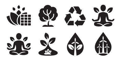 Eco friendly icons for renewable energy yoga nature and sustainable living concepts © MD.RAHIM