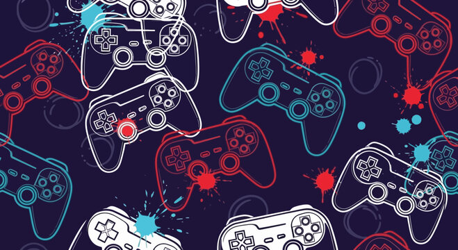 Gamepad pattern on dark background, gaming concept