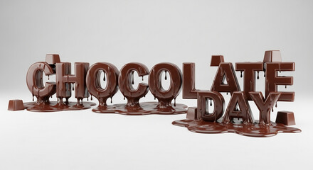 Chocolate Day Delight: Sweet celebration with the words CHOCOLATE DAY creatively rendered in rich, dark chocolate, oozing with irresistible decadence.