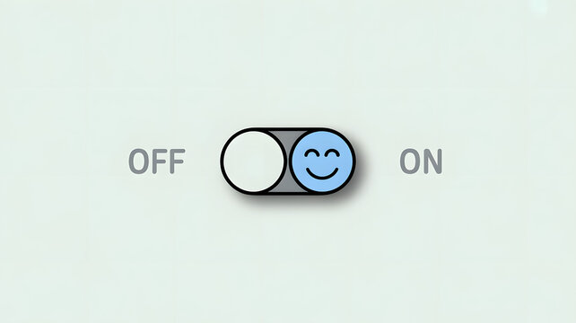 Smiling face on switch toggle button turning on with off and on positions
