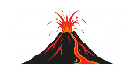 Volcano erupts with lava flow and explosion volcanic activity illustration