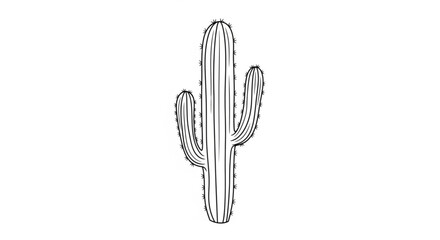 Detailed illustration of a tall prickly cactus plant with two side arms on a plain white background