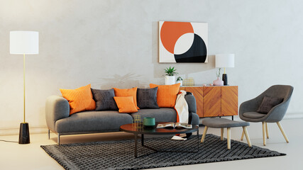 Fototapeta premium Large luxury modern bright interiors Living room mockup illustration 3D rendering Digitally Generated Image