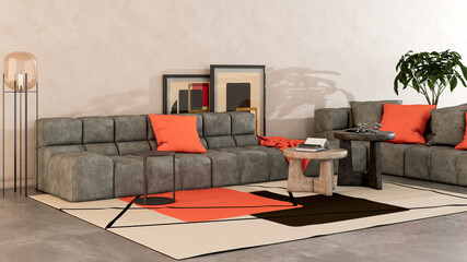 Fototapeta premium Large luxury modern bright interiors Living room mockup illustration 3D rendering Digitally Generated Image