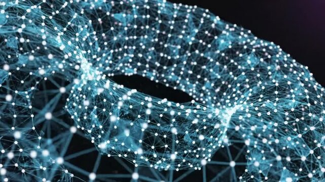 Abstract futuristic blue network structure in a torus shape representing interconnected data