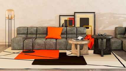 Fototapeta premium Large luxury modern bright interiors Living room mockup illustration 3D rendering Digitally Generated Image