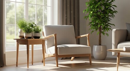 Fototapeta premium Living room interior with chair and plants