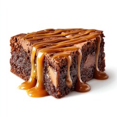 Decadent chocolate brownie with gooey caramel drizzle