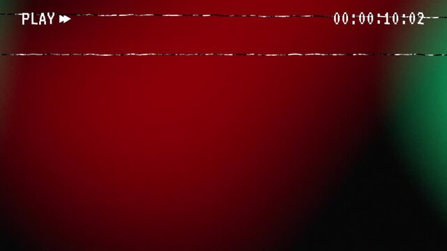 Abstract retro VHS light leak effect with a green gradient and visible grain noise. Vintage analog video overlay with timestamp